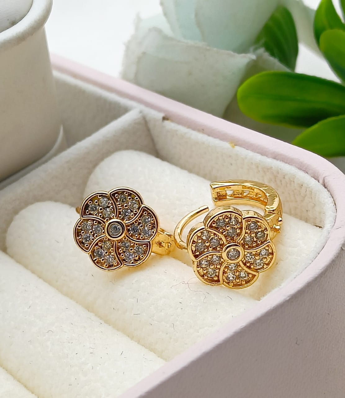 Floral Gold Plated Zircon Earrings