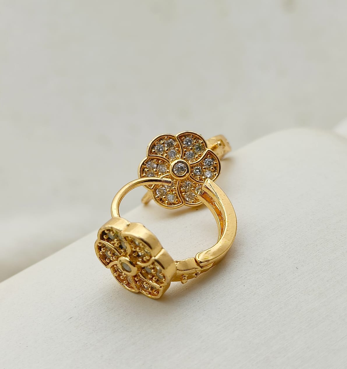 Floral Gold Plated Zircon Earrings